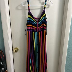 TORRID Soft, stretchy black sundress with bright stripes. Shrug also available.